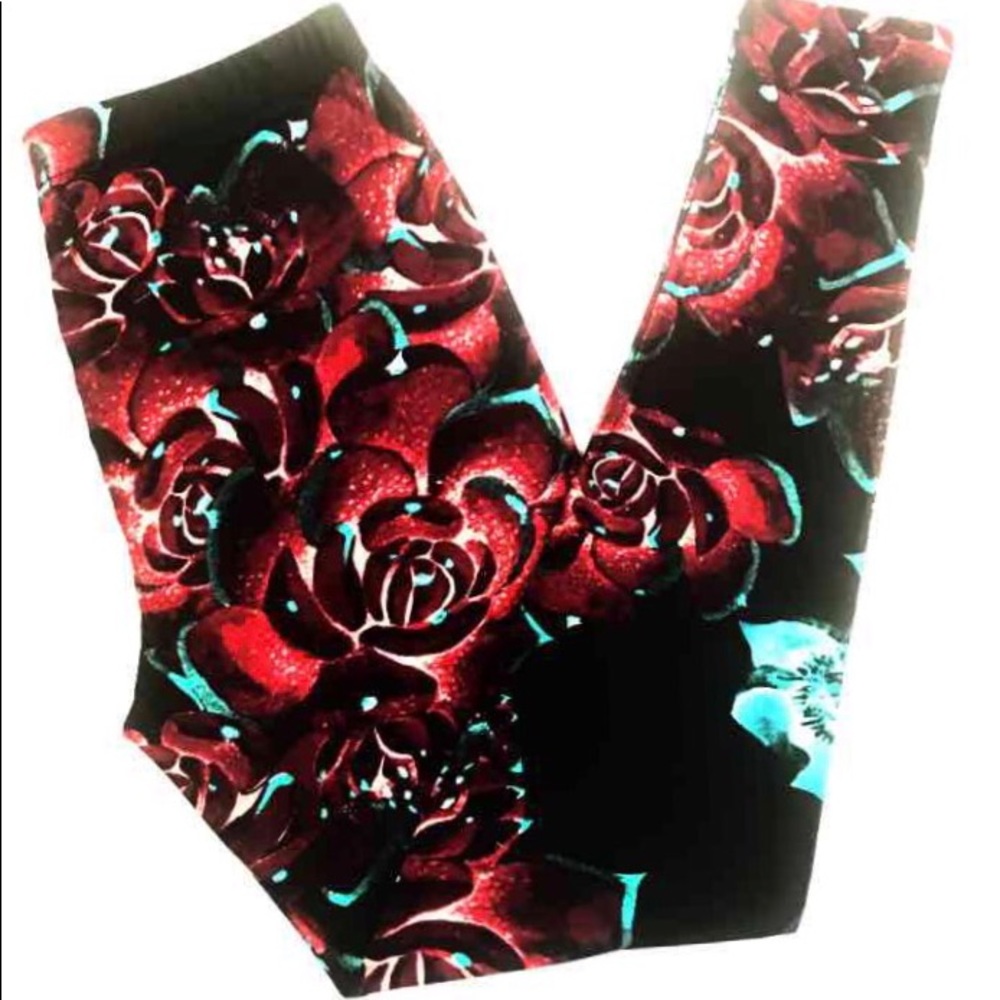 Buttery soft Christmas floral rose leggings XL TC